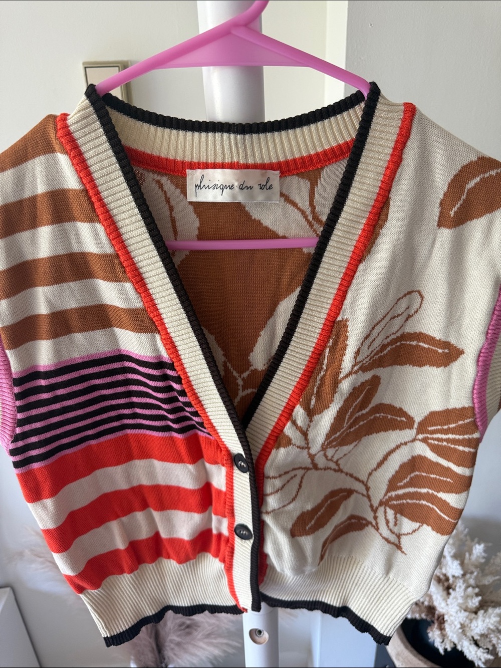 Phisique du Role Italy 100% Cotton Knit Vest Leaf Print European Summer Chic - Picture 13 of 15